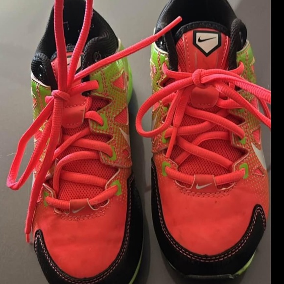 Nike Size 1 Children’s Softball Cleats Orange Neon Green - Picture 1 of 4